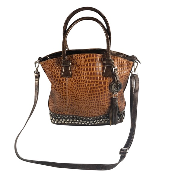 Women's Madi Claire Three-Toned Brown Crocodile Embossed Genuine Leather Bag. - Picture 2 of 16